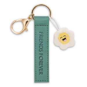 Schlüsselanhänger Friends Forever Kunstlederband mit Blume grün 10cm