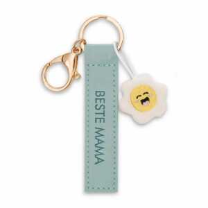 NICI Schlüsselanhänger Beste Mama Kunstlederband mit Blume türkis 10cm