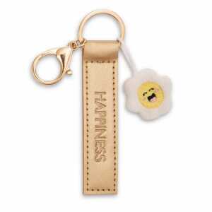 NICI Schlüsselanhänger Happiness Kunstlederband mit Blume gold 10cm