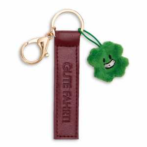 Schlüsselanhänger Gute Fahrt! Kunstlederband mit Kleeblatt rot 10cm