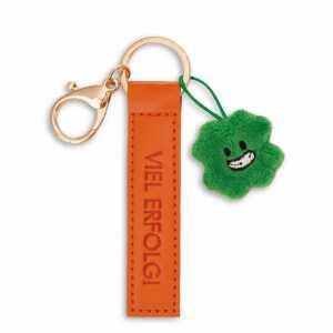Schlüsselanhänger Viel Erfolg! Kunstlederband m Kleeblatt orange 10cm