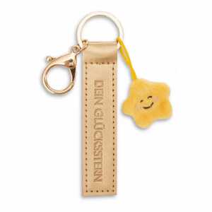 Schlüsselanhänger Dein Glücksstern Kunstlederband mit Stern gold 10cm