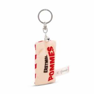 Schlüsselanhänger Mini Plüschkissen Erstmal Pommes mit Glöckchen 8cm