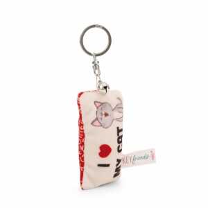 Schlüsselanhänger Mini Plüschkissen I love my cat mit Glöckchen 8cm