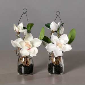 Kunstblume Magnolie im Hängeglas 18cm 2fach sortiert