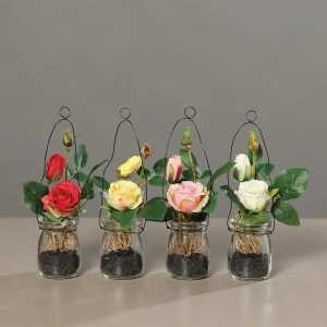 Kunstblume Rosen im Hängeglas 18cm 4fach sortiert