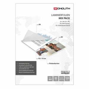 MONOLITH Laminierfolien Mix 80µ hochglänzend 100 Stück