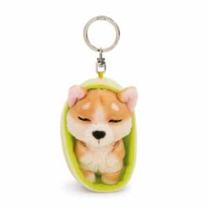 Schlüsselanhän Sleeping Pets Hund Welsh Corgi im Körbchen hellgrün 8cm