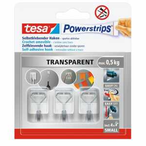 tesa Wandhaken selbstklebend Powerstrips S transparent bis 0,5kg