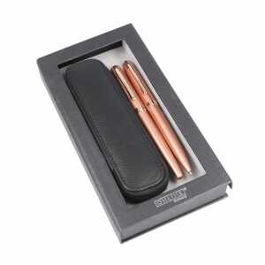 Füllhalter u Kugelschreiber Set Eleganza Style mit Lederetui rose Box