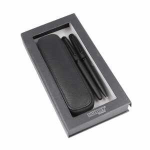 Füllhalter und Kugelschreiber Eleganza Style mit Lederetui black Box