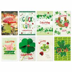 Glückwunschkarten Geburtstag Kleeblätter 100 Stück 8fach sortiert