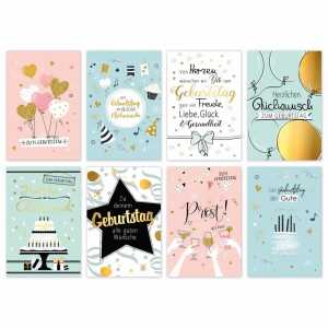 Glückwunschkarten Geburtstag 100 Stück 8fach sortiert 4017703046859