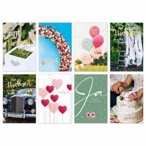 Glückwunschkarten Hochzeit 100 Stück 8fach sortiert 4017703046866