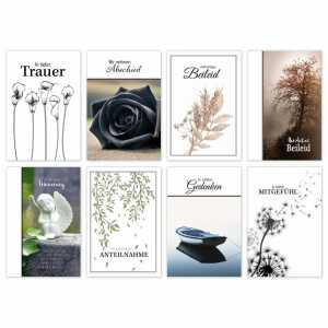 Trauerkarten weiß 100 Stück 8fach sortiert