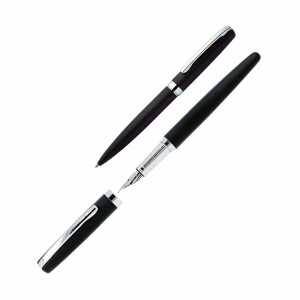 Füllhalter und Kugelschreiber Set Eleganza mit Lederetui black Box