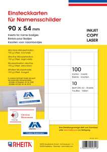 Einsteckkarten für Namensschilder, 100 Stück 90 x 54 mm