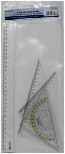 Zeichenset 4tlg, transparent, bestehend Lineal: 30 cm, rechter Winkel