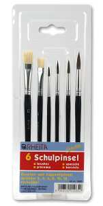 Schulpinsel-Set 6-teilig 2 Borstenpinsel 4 Aquarellpinsel
