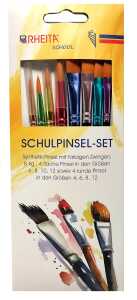 Schulpinselset, Synthetik-Pinsel mit farbigen Zwingen, 8-tlg