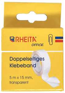 Doppelseitiges Klebeband 5 m x 15 mm, in Pappschachel mit Eurolochung