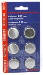 Magnete-Edelstahl 27 mm rund silber, 6 Stück auf Blisterkarte