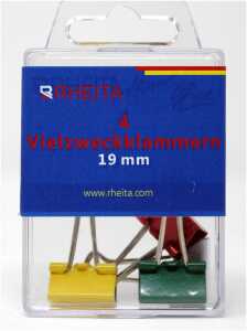 Foldback-Klammern 19 mm, farblich sortiert, 4 Stück in Klarsichtbox