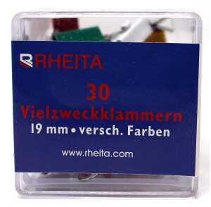 Foldback-Klammern 19 mm, farblich sortiert, 30 Stück in Klarsichtbox