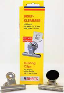 Briefklemmer aus Metall mit Magnet, ca. 51 x 10,7 mm, silber, 10 Stück