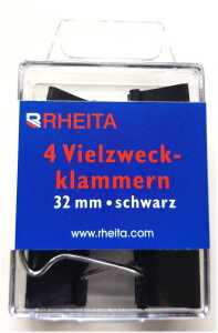 Rheita Foldback-Klammern 32 mm, schwarz, 4 Stück in Klarsichtbox