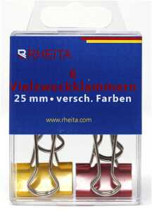 Rheita Foldback-Klammern 25 mm, 6 Stück farbig sortiert,