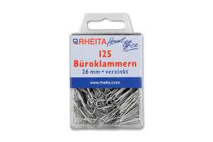 Rheita Büroklammern, 26 mm, vernickelt, 125 Stück in Klarsichtbox