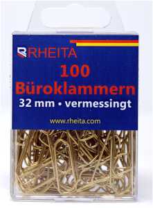 Rheita Büroklammern 32 mm, messing, 100 Stück in Klarsichtbox