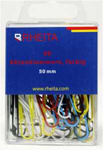 Rheita Aktenklammern 50 mm farblich sortiert, 40 Stück in Klarsichtbox