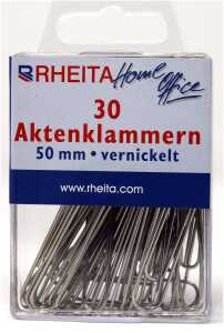 Rheita Aktenklammern 50 mm, vernickelt, 30 Stück in Klarsichtbox