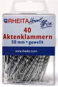 Aktenklammern gewellt 50 mm, silberfarben, 40 Stück in Klarsichtbox