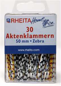 Rheita Aktenklammern 50 mm, Zebra Design, 30 Stück in Klarsichtbox