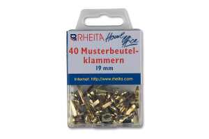 Rheita Musterbeutelklammern 17 mm, messing, 40 Stück in Klarsichtbox