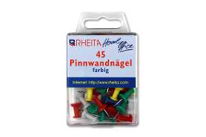 Rheita Pinnwandnägel, farblich sortiert, 45 Stück in Klarsichtbox