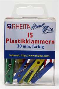 Plastikklammern 30 mm, farblich sortiert, 15 Stück in Klarsichtbox