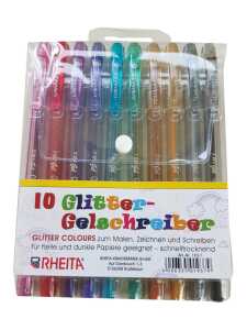 Glitter-Gelschreiber, schnelltrocknend, 10 Stück im Kunststoff-Etui