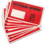 Begleitpapiertaschen aus PE, rot, DL mit Aufdruck...