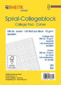Spiral-Collegepad, DIN A6, kariert, 160 Blatt pro Block, 70g/m²