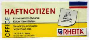 Rheita Haftnotizen, gelb, 50 x 40 mm, 100 Blatt, 3 x 100 Blatt foliert