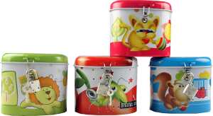 Rheita Metall-Spardose, ovale Form, 4 verschiedene Motive sortiert