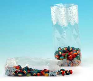 Zellglas-Bodenbeutel Gr. 115 x 190 mm, transp Spitzendruck, 10 Skt