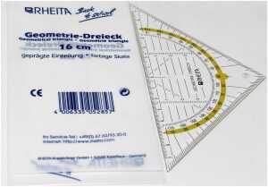 Geodreieck aus Kunststoff, transparent, flexibel, bruchsicher, 16 cm