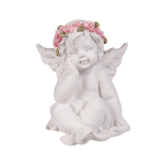 OOTB Sitzender Engel mit rosafarbenen Rosenblütenkranz