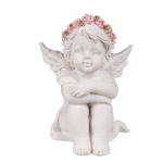 OOTB Sitzender Engel mit rosafarbenen Rosenblütenkranz
