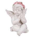 OOTB Sitzender Engel mit rosafarbenen Rosenblütenkranz